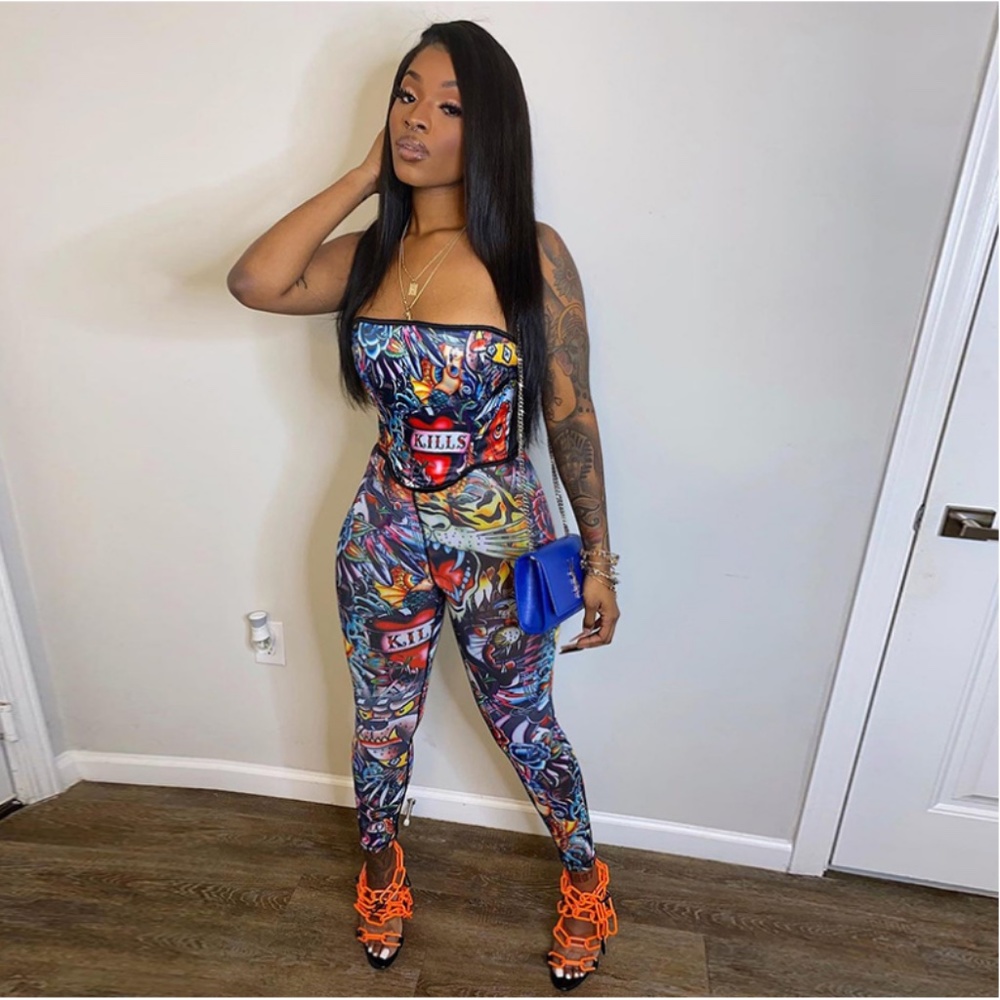 Tattoo Print Set Tube Top & Leggings